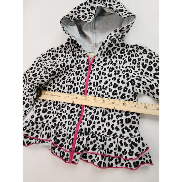Peanut & Ollie 3T Hooded Ruffle Leopard Jacket Long Sleeved Full Zip Front White - Picture 4 of 9